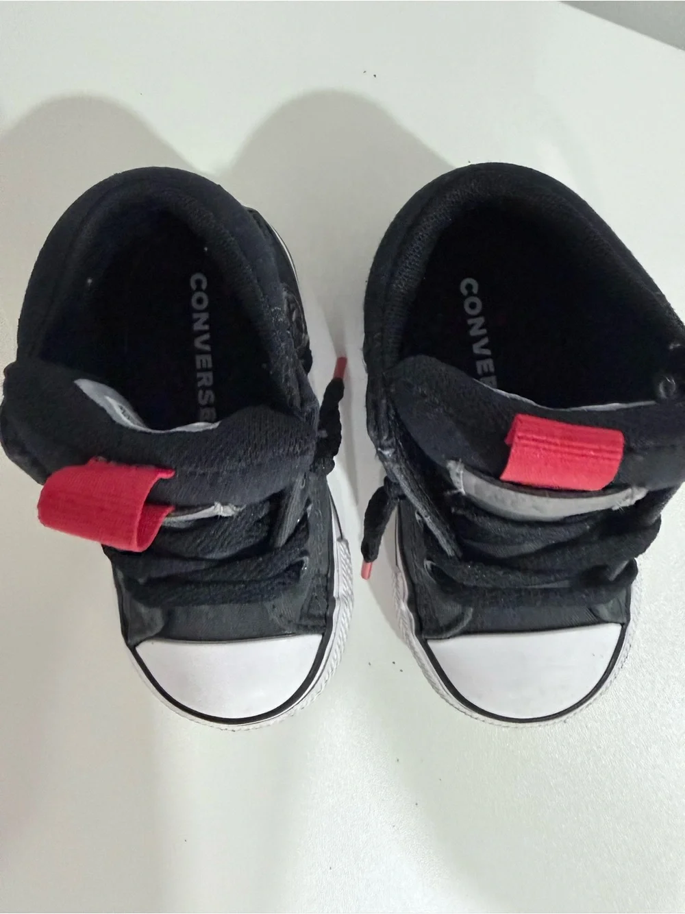 Converse Kids Black Canvas High-Top Sneakers with Red Pull Tabs